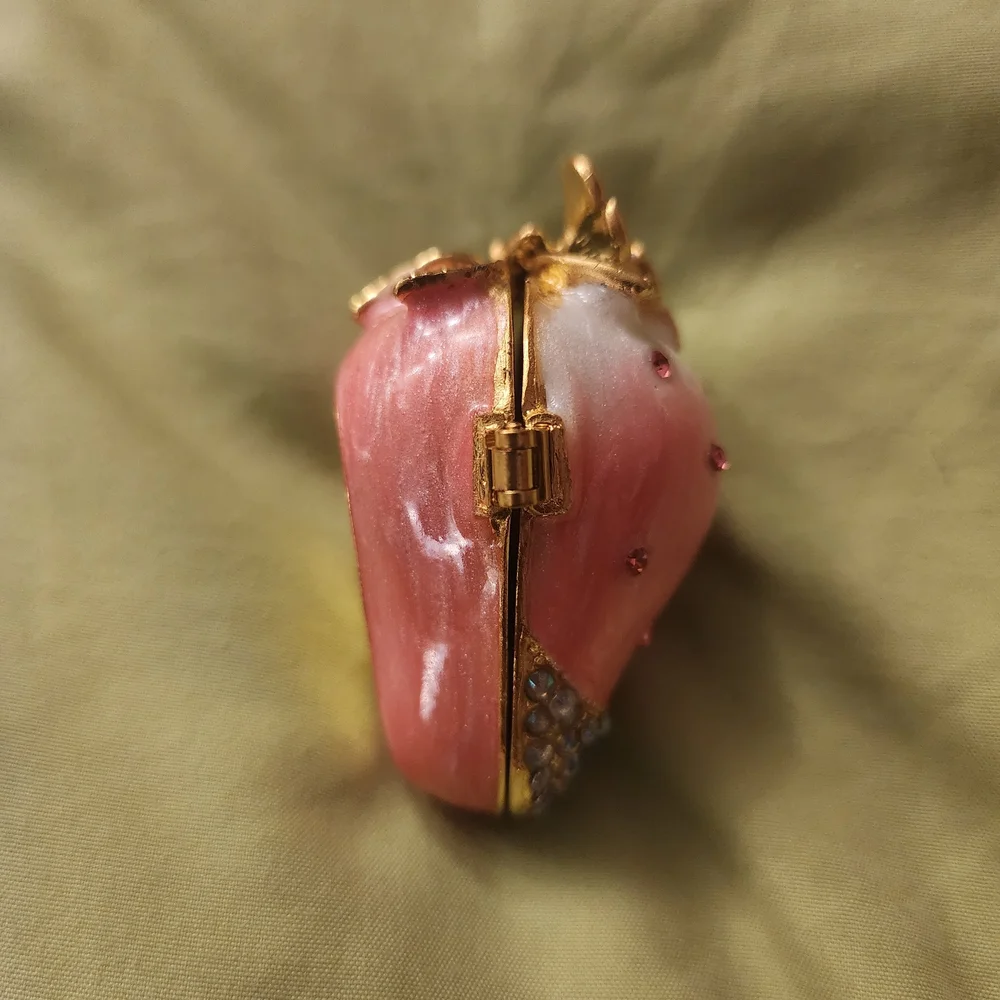 Pink Strawberry Trinket Jewelry Box Proposal Ring Box Rhinestone Enamel